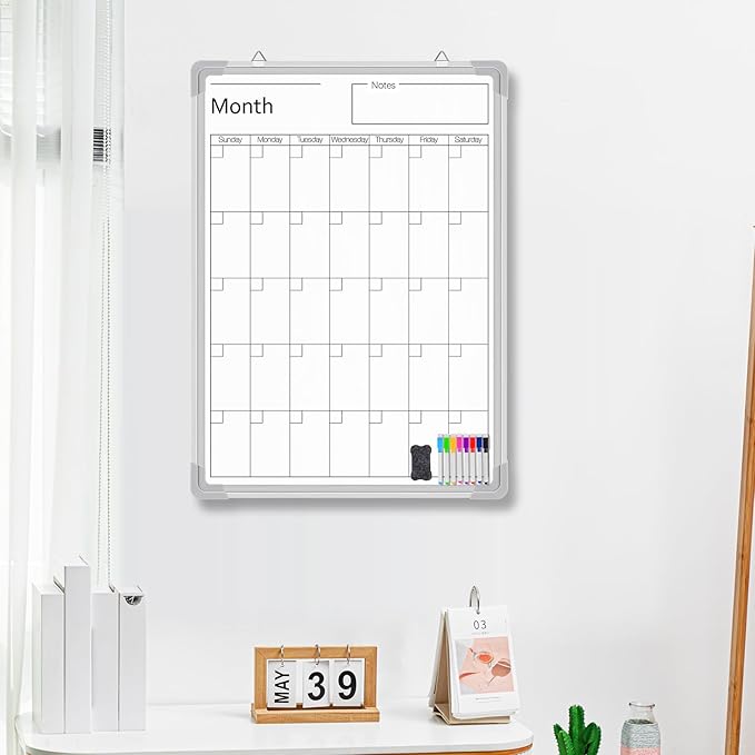 Lincia 24" x 18" Magnetic Vertical Monthly Dry Erase Calendar for Wall Undated Horizontal Dry Erase Calendar Planner Aluminum Frame Whiteboard for Home Office Projects Wall Fridge