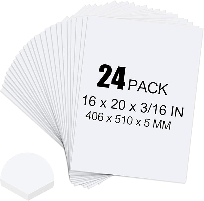 ToLanbbt 24 Pack White Foam Board, 16 x 20 x 3/16" Thick Foam Core Acid Free Poster Foamboard for Art Craft Projects, Painting, Displaying, Signage, Wedding, School