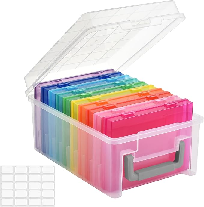 Photo Storage Box 5 x 7 Inches, 10 Inner Extra Large Photo Boxes with Dividers, Colorful Acid-Free Photo Storage Containers with Handle, Photo Organizer Craft Keeper for Photo, Craft, Stamp etc