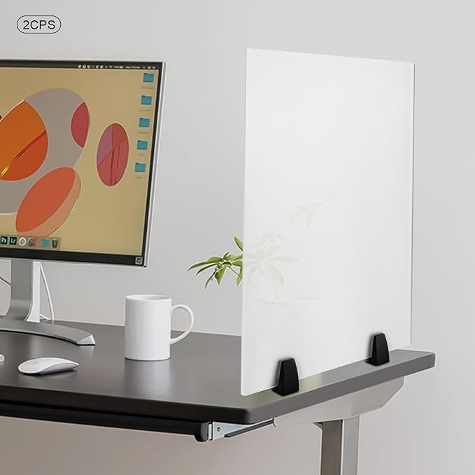 Desk Divider, 24 x 18 inch Acrylic Desk Privacy Panels, Privacy Desk Screen, Frosted Acrylic Partitions with Clamps Acrylic Table Top Sneeze Guard for Offices Schools (2PCS)