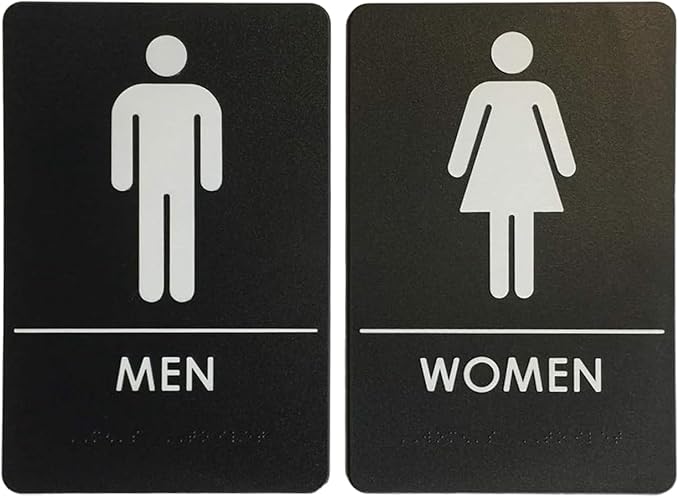 USA Made - Men's and Women's Restroom Signs ADA-Compliant Bathroom Door Signs for Offices, Businesses, and Restaurants, Black