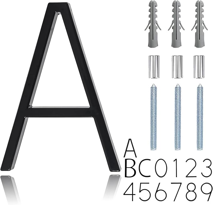 5" Floating Stainless Steel Address House Number, Modern Metal Anti-Rust House Numbers with Nail Kits for Door Garden Mailbox Decor Visibility Signage (A)