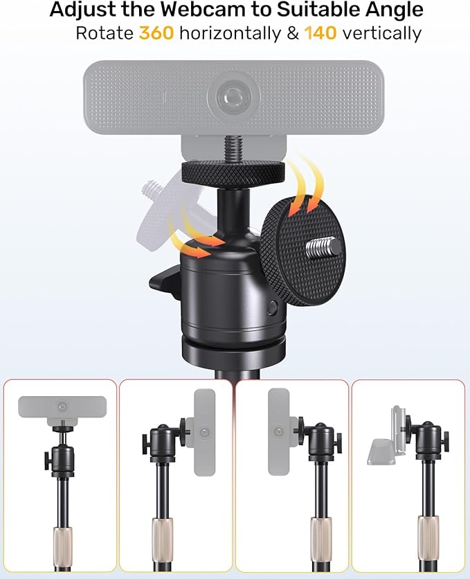 Webcam Tripod Stand for Desk Height Adjustable & 360° Swivel Webcam Mount Compatible with Logitech Webcam C922 C930e C920S C920 C615 C960 NexiGo N60 and BRIO and Other Devices with 1/4" Thread