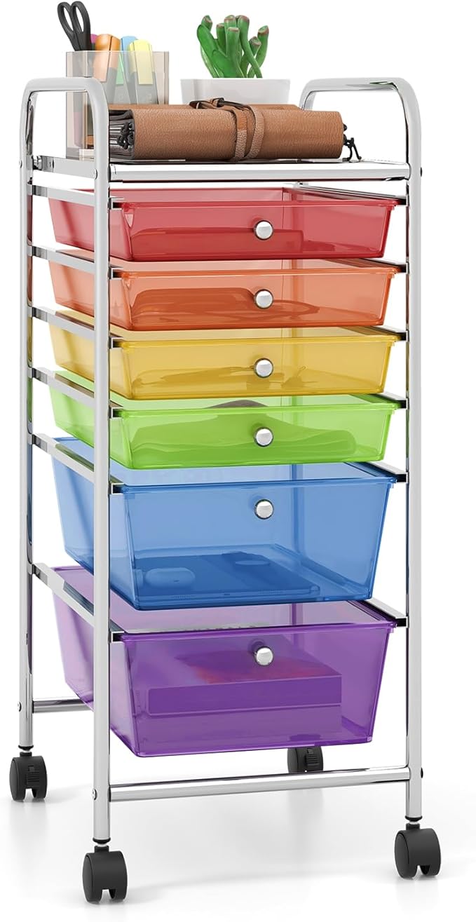 Giantex 6 Storage Drawer Cart Rolling Organizer Cart for Tools Scrapbook Paper Home Office School Multipurpose Mobile Utility Cart (Multicolor)