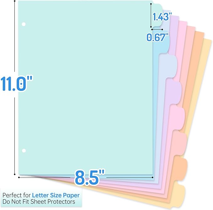 Forvencer 8-Tab Binder Dividers with Tabs, Big Tabs, Write&Erase Plastic Dividers for 3 Ring Binder, Binder Tabs for Organizers, 3 Ring Binder Dividers with Tabs for School Office (Pastels, 1 Set)