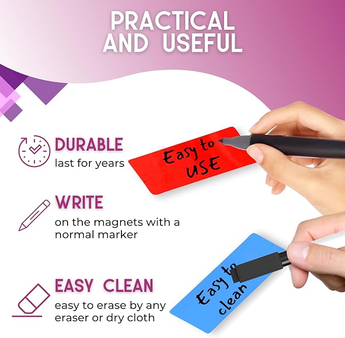 Availey 60 Pieces (3.2 x 1.2) - Full Colored Magnetic Dry Erase Labels - Reusable Strips for Classroom Home Office Garage Refrigerator Blank Writable Erasable Cards Name Tags Students Locker Shelf