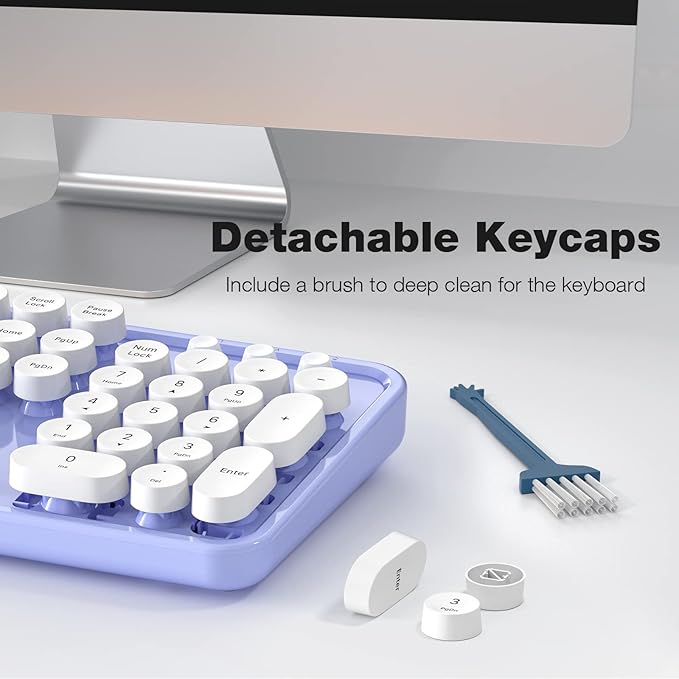 MOFII Wireless Keyboard and Mouse Combo, Computer Full Size 2.4G Plug and Play Wireless Typewriter Retro Round Keyboard and Mouse Set for Windows, Computer, Desktop, PC, Notebook - (Light Purple)