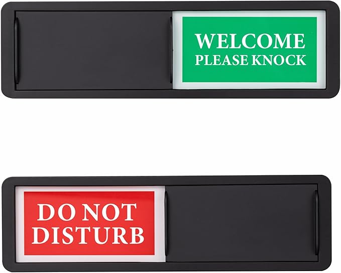 Do Not Disturb/Welcome Door Sign, Sliding Privacy Indicator Sign for Home Office, Restroom, Conference Room, Hotel, Hospital, 7x2 Inch Slider Door Signs (Black)