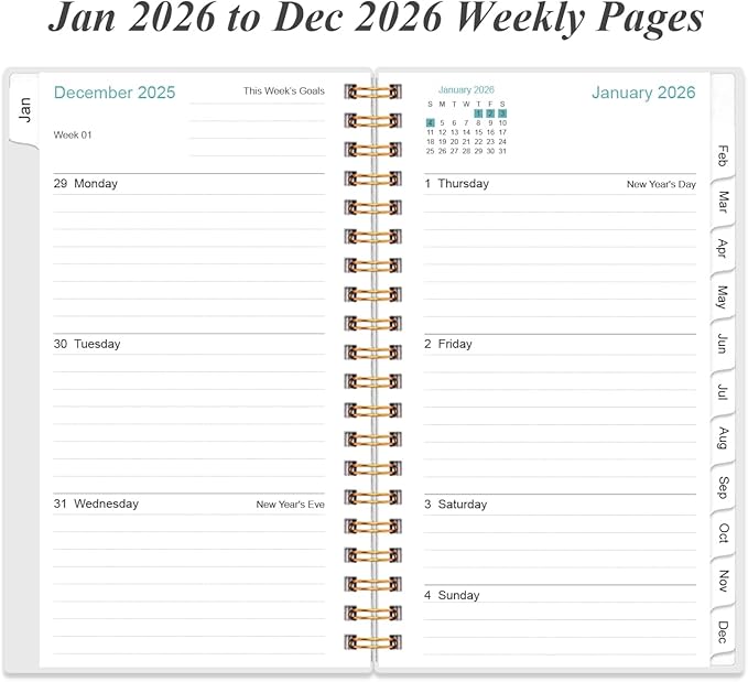 2026 Pocket Planner/Calendar - 2026 Planner from January 2026 - December 2026, Planner 2026 with 12 Tabs, Twin-Wire Binding, Inner Pocket, 3.75" x 6.75, Rose Flower