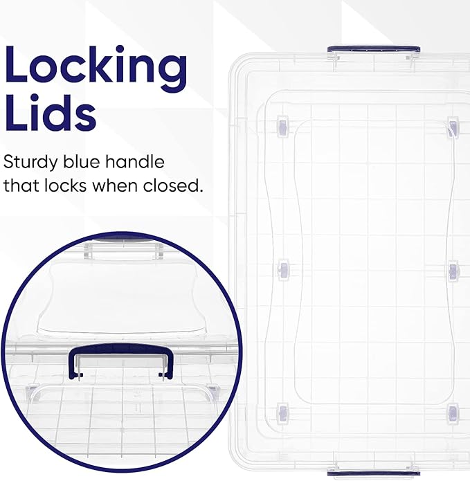 Superio Storage Bins with Lids, Clear Plastic Containers for Organizing, Stackable Totes, BPA Free, Odor Free, Organizer Boxes for Home, and Dorm (4 Pack, 42 Quart)