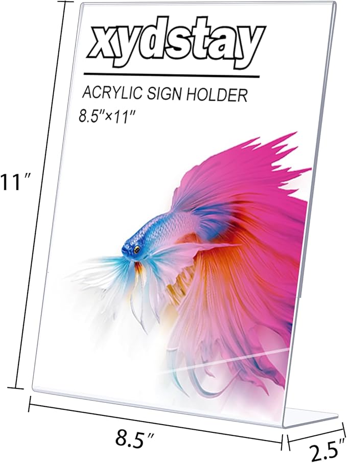 xydstay 12pack 8.5x11 Acrylic, L Shape Clear Plastic, Menu Holder, Unbreakable Table Sign Holder for Restaurant, Office, School, Store and Home Use