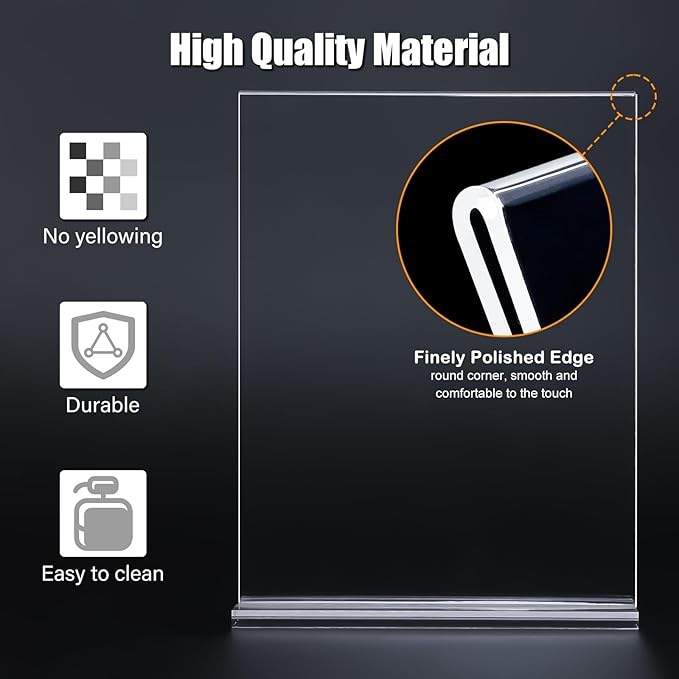 xydstay 6pack Acrylic Sign Holder 5.5 X 8.5, Vertical T Shape Clear Plastic Menu Holder, Unbreakable Table Sign for Restaurant, Office, School, Store and Home Use