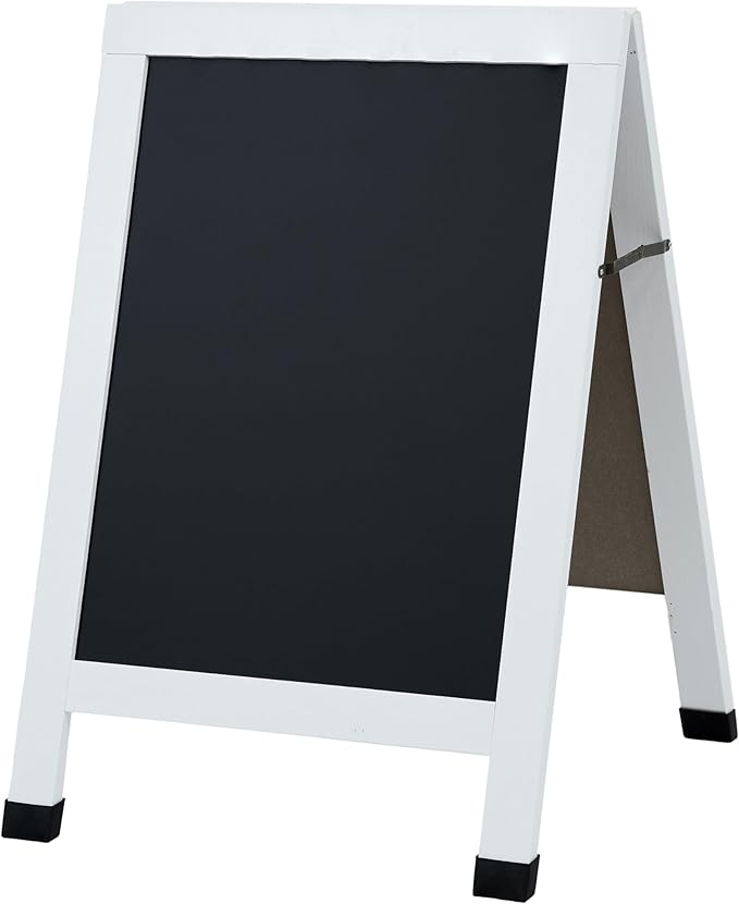 Sunnydaze Magnetic A-Frame Chalkboard Sign - Double-Sided Chalk Sandwich Board Sidewalk Sign - 30" x 20" - White