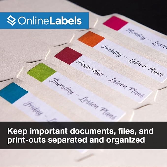 3.434 x 0.667 File Folder Labels - Pack of 15,000 Labels, 500 Sheets - Inkjet/Laser Printer - Online Labels
