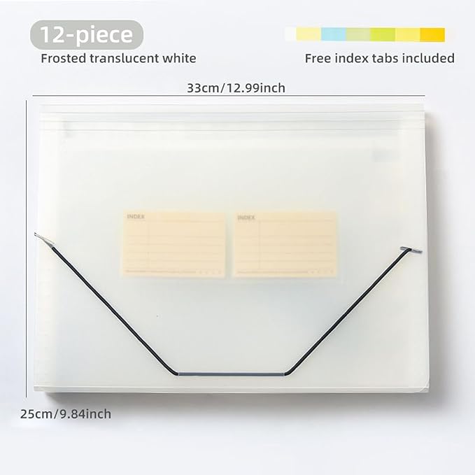 Expanding File Folder with Tabs, 13 Pockets File Organizer Accordion File Holder ，with Elastic Buckles Closure, A4 Paper Document Organizer for Home School Office (1, Transparent White)