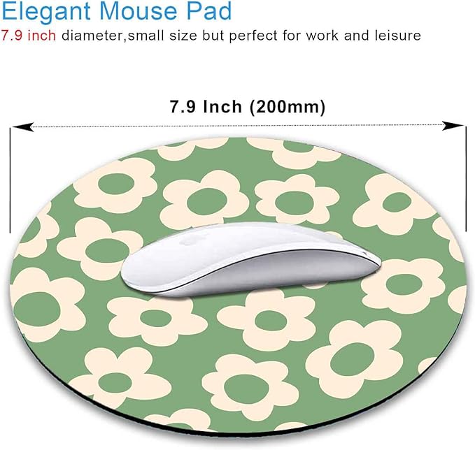 IMAYONDIA Green Round Mouse Pad, Vintage Groovy Flowers Mousepad Small, Non-Slip Rubber Base Modern Mouse Pad for Computer,Laptop,Office, Circular Decor Cute Design Assecories for Girls Kids