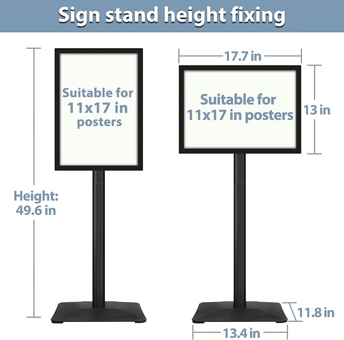 STANDNEE Heavy-duty Poster Stand Holder 11"x 17" Pedestal Floor Standing Sign Holder Vertical and Horizontal View Sign Display, PVC Magnetic Frame, Black