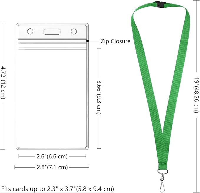 24-Pack Green Breakaway Lanyards with Waterproof Badge Holders, Polyester Neck Straps for ID Cards, Events, Office, and Schools