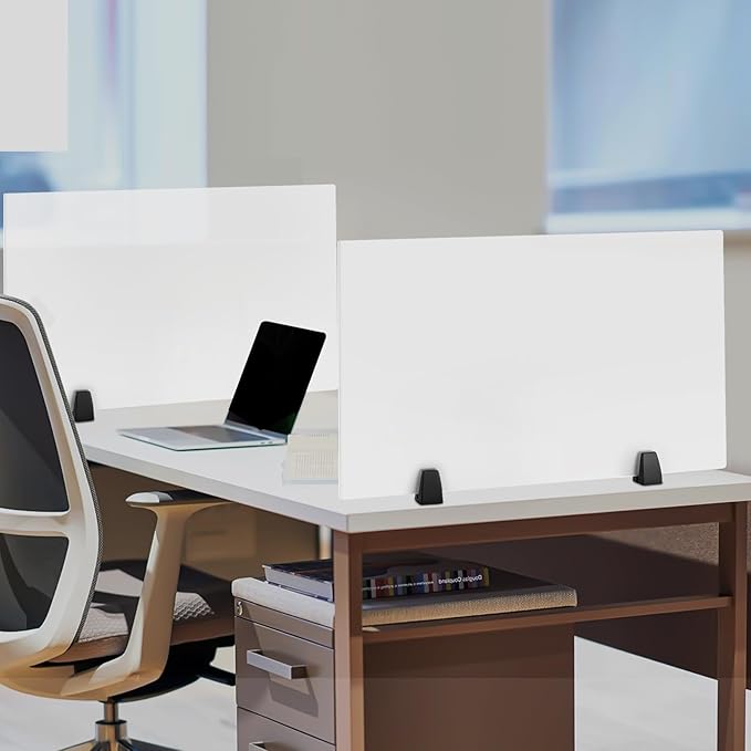 Desk Divider, 30 x 18 inch Acrylic Desk Privacy Panels, Privacy Desk Screen, Frosted Acrylic Partitions with Clamps Acrylic Table Top Sneeze Guard for Offices Schools (2PCS)
