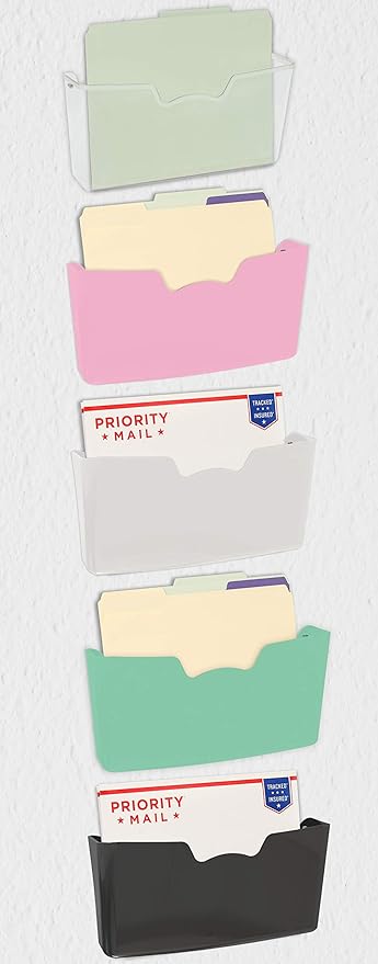 Simple Houseware Single Pocket Wall Mount for Hanging File Holderr, 5 Packs, Assorted Colors