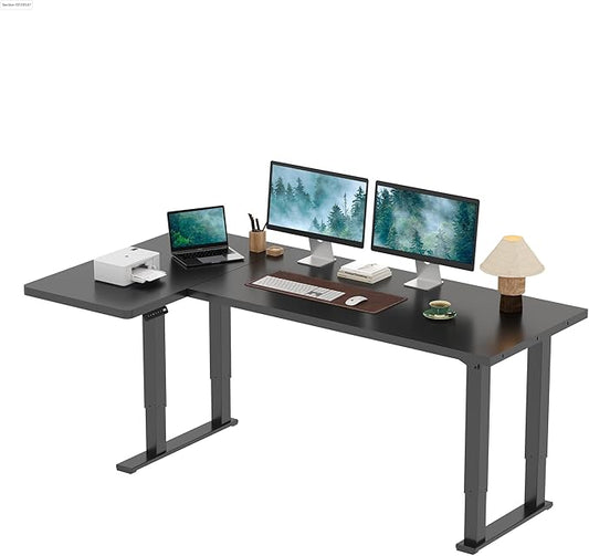 SANODESK 4-Leg L Shaped Standing Desk, Electric Height Adjustable Desk with Memory Presets for Home Office, Stand up Desk Computer Workstation, 78x43 Inches Black