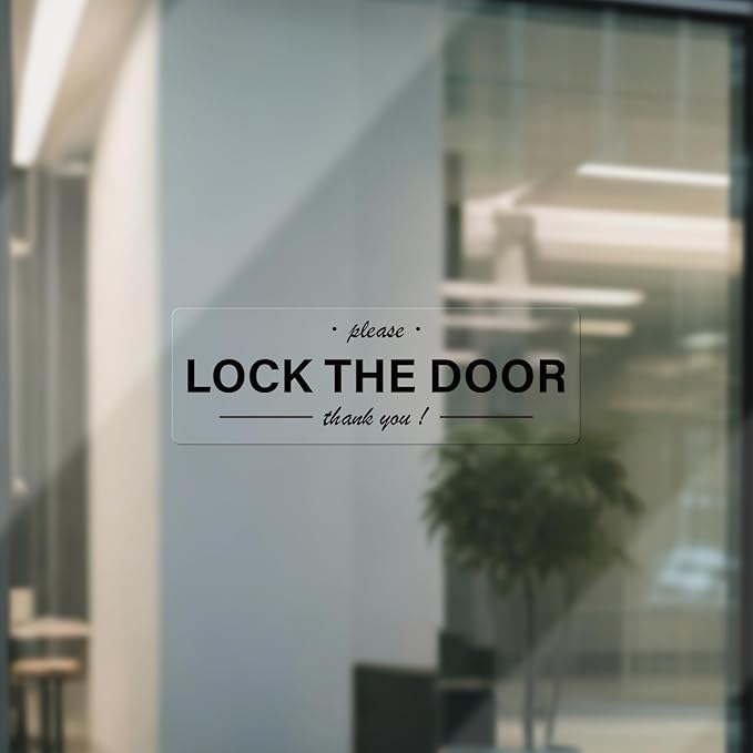 YIKIADA Please Lock The Door Sticker 6 × 2 Inches Vinyl Self-Adhesive Decals Waterproof Close Door Warning Labels Gate Office Window Indoor Clings 10 Pack