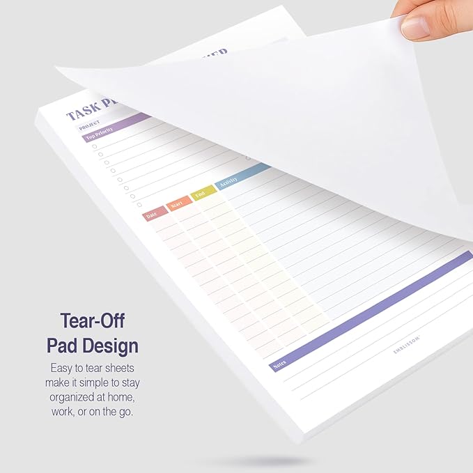 Task Planner & Tracker 8.5 x 11 Tear-Off 70 Sheet Planner Pad – Project Organizer with Time Log, Top Priority, Follow-Up – Notepad for Home & Office (White, Colorful, 1 Pack)