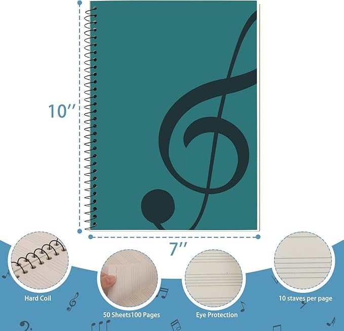 DOMMI Blank Sheet Music Composition Notebook 2 Packs, Manuscript Staff Paper Notebook with 200 Pages 26x19cm, Spiral Bound Music Songwriting Notebook for Songwriters, Musicians, Teachers, Green