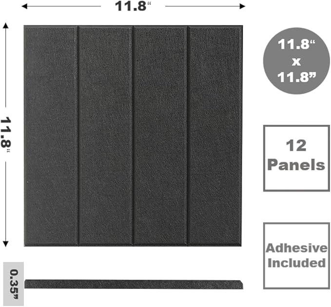 DECORITA Felt Bulletin Board Tiles | Modern Cork Board Alternative | Large Cork Boards for Walls | Aesthetic Felt Wall Panels for Office & Home Decor | Pinboard & Photo Board (12-Pack) | Black