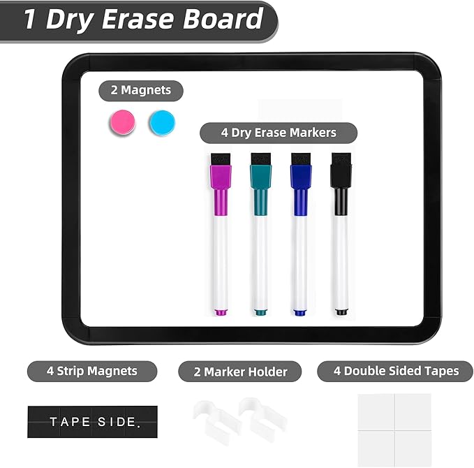 VUSIGN Small White Board Dry Erase, 8.5'' x 11'' Magnetic Dry Erase Board, Mini Whiteboard with Markers for Students, Fridge, Wall, Locker, Black
