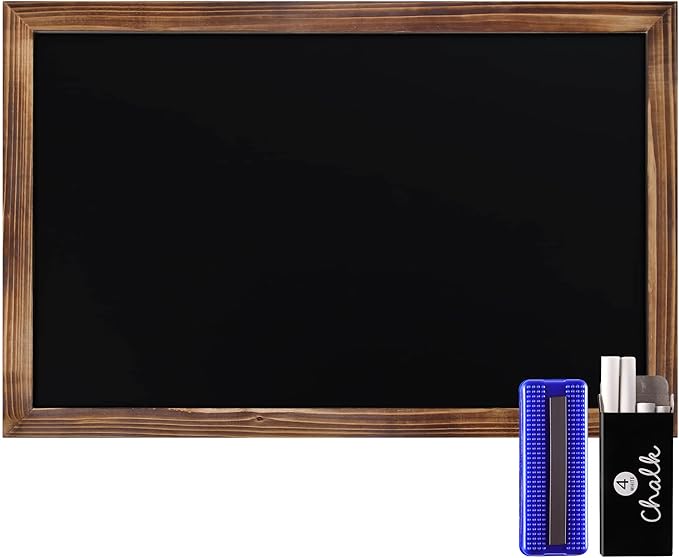 HBCY Creations 11" X 17" Torched Brown Solid Wood Frame Wall Chalkboard, Magnetic Surface, Home Décor, Restaurant & Café Menus, Blackboard, Includes Chalk, Eraser & Hanging Hardware