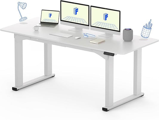 FLEXISPOT E6Q 4 Legs Standing Desk 71 x 32 Inch Adjustable Height Desk with Splice Board Home Office Sit Stand Up Desk, White Top + White Frame