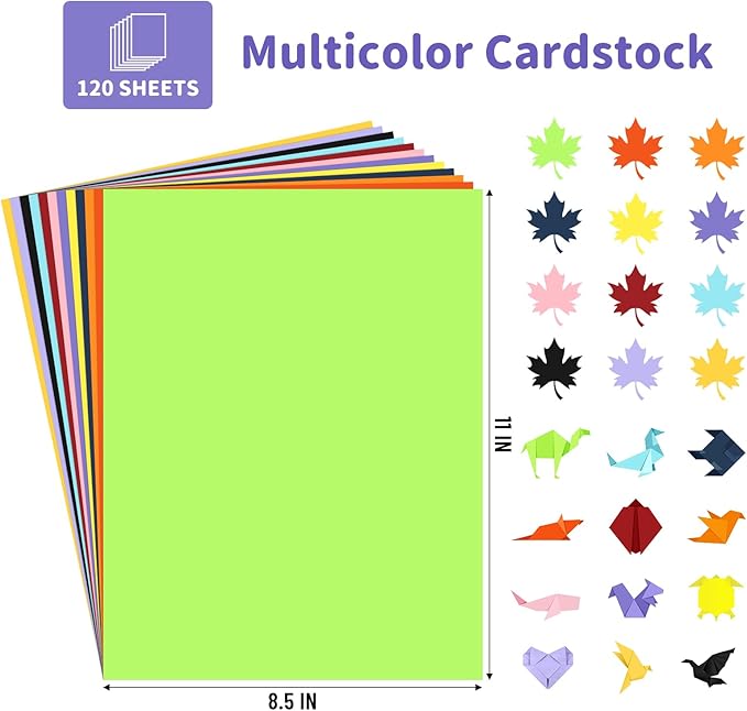 120 Sheets 8.5" X 11" Colored Cardstock, 12 Assorted Colors Construction Paper Valentine's Day Card Stock Printer Paper for Printing, Card Making, DIY Crafts,School Supplies,Party Decorations