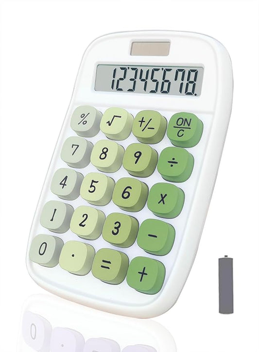 Mechanical Calculator,BTSEYAW Dual Power Calculator with 8 Digit Display tilt Screen and Big Buttons, Cute Office Desk Accessory (Green)