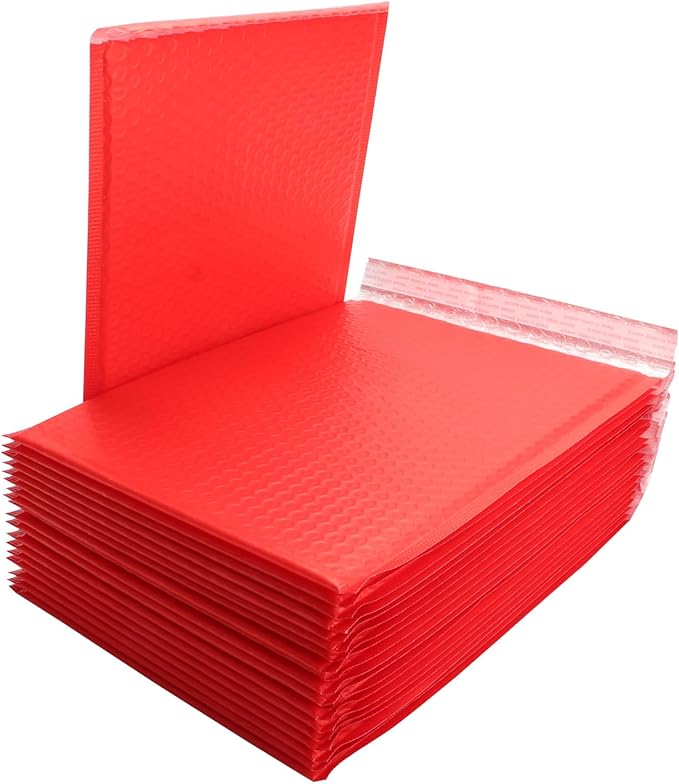 Bubble Mailers MEIANJU 13x10 inch Bubble Mailer Packaging Mailing Envelope Bags Shipping Bag Bulk Seal Package Mail Packing Business Supplies,Red 25-Pack