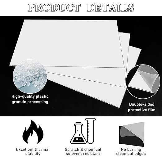 Roowest 4 Pcs 12 x 16 Inch, 1/8 Inch Thick White Acrylic Sheets Plastic Panels Sheets Cut to Size Cast Acrylic Board Panel with Protective Film for Craft DIY Projects Display Sign Frame