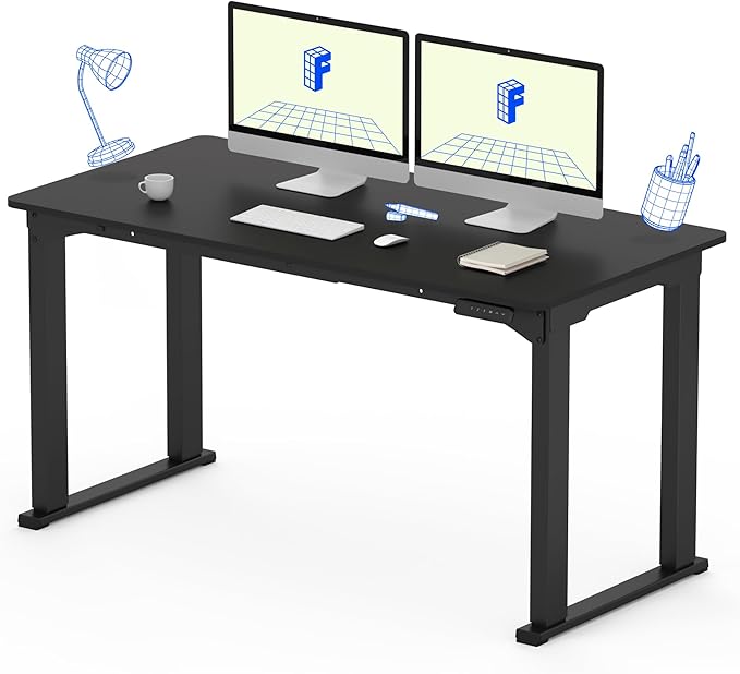 FLEXISPOT 4 Legs Standing Desk 55 x 28 Inch Electric Adjustable Height with Splice Board Home Office Sit Stand Up Desk, Black Top + Black Frame