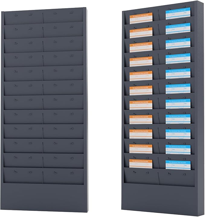 OSKIE Professional Wall-Mount Job Ticket Rack, Document Organizer 11 or 22 adjustable Slots, Powder Grey-Bule, 31.5 x 15.5 x 2 inches