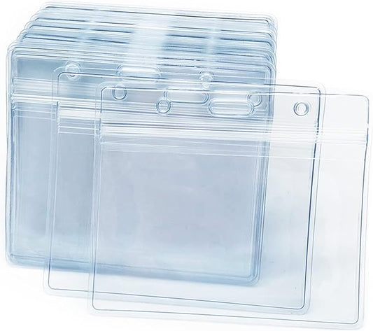 100 Pcs Clear Plastic Horizontal Name Badge ID Card Holders