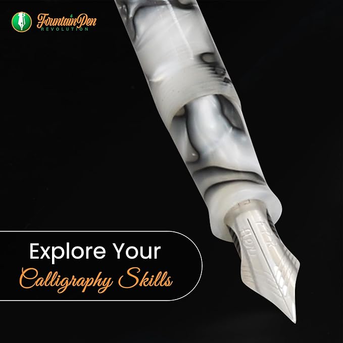 FPR Himalaya V2-Chrome Ultra Flex Nib Pen - Twist-Style Converter Filled Calligraphy Pens for Writing - Fancy Pens for Men & Women - Flex Fountain Pen w/Metal Clip & Cap Ring (Taj Mahal Acrylic)