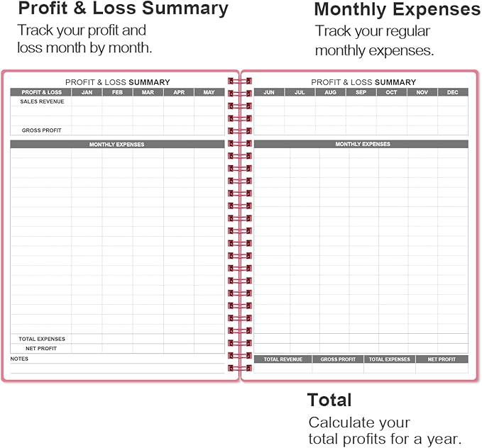 Heveboik Income & Expense Log Book - A4 Income and Expense Tracker for Small Business, Accounting Bookkeeping Tracking for Woman and Man, 8" x 10.5", Pink