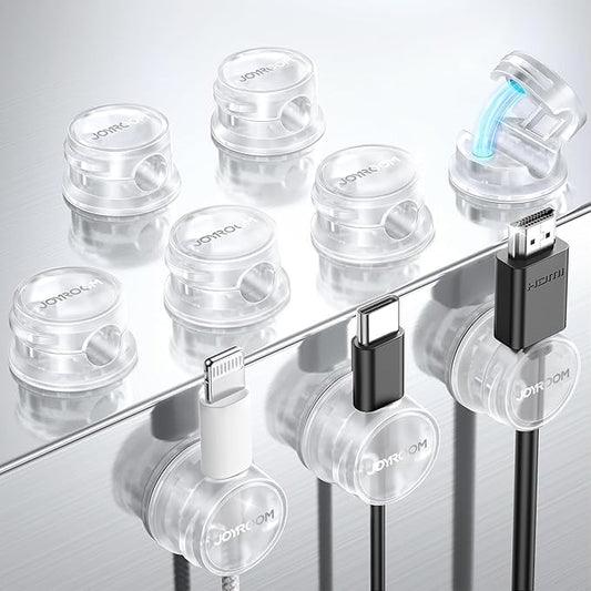 9 Pack Cable Management Cord Holder, JOYROOM Magnetic Cable Clips Adhesive Wire Hider, Cord Organizer for Desk Bedside Nightstand Table Desktop USB Wall Car Office Workspace Accessoriess, Clear