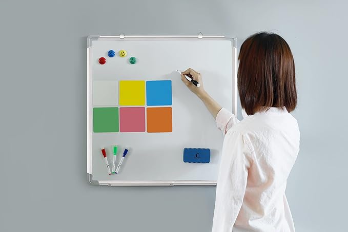 Whiteboard Set - Dry Erase Board 24 x 24 in with 1 Magnetic Eraser, 4 Dry Wipe Markers, 4 Magnets and 6 Magnetic Labels - Wall Hanging Reminder Kanban White Board for Home and Office (24x24 inch)