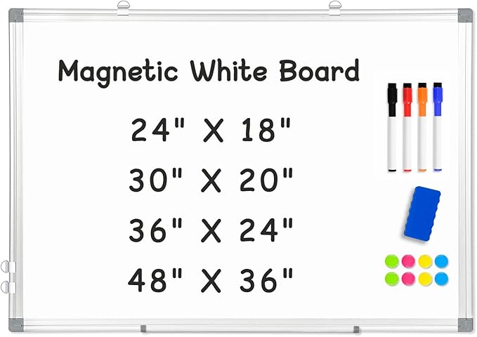 AMUSIGHT Double-Sided Magnetic Whiteboard, 36" x 24" Dry Erase Board, Aluminum Frame White Board for Wall, Hanging Mounting White Board Dry Erase Marker Board with 4 Markers, 1 Pen Tray