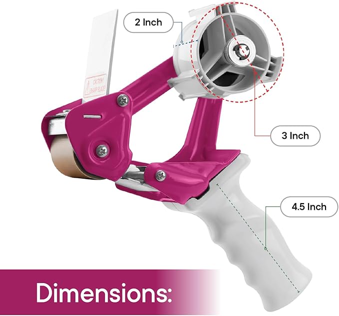 TAPEWELL Heavy Duty Metal Frame 2 Inch Wide Packing Tape Dispenser Gun with Special Ergonomic Handle, 3" Core, Premium Tempered Steel Blade