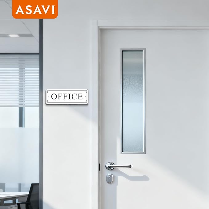 ASAVI “OFFICE” Acrylic Door Sign – Waterproof & Fade-Resistant Office Label with Strong Adhesive + Pre-Drilled Holes (8.7"x3") | Ideal for Doors and Walls in Offices, Lobbies, and Workspaces (White)