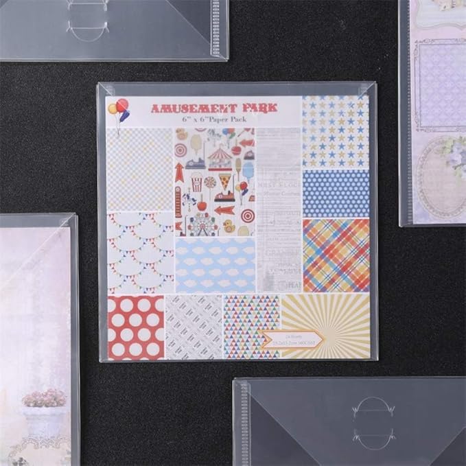 10PCS Large Stamp & Dies Storage Pockets Transparent Plastic Seal Bags Storage Case for Cutting Dies Stencil Background Card Paper Album Stamp Crafts for DIY Scrapbooking Paper Craft Suqare Shape