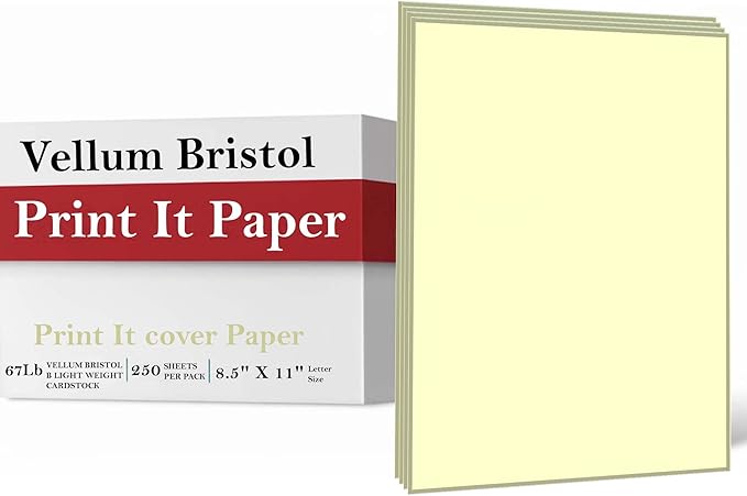 Print It - Vellum Bristol Colored Cardstock Cover Paper, 67 Lb, 8.5" X 11”, Heavyweight Colored Cardstock for Crafts, School, Invitations, And Office Use - Decoration Drawing 2000/Case-Ivory