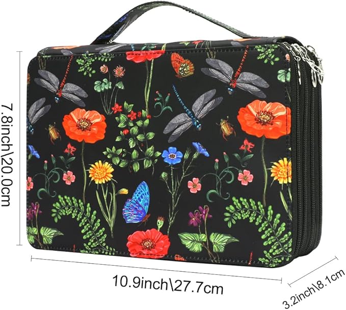 Vomgomfom Colored Pencil Case - 200 Slots Holder With Zipper Closure, Twill Fabric Large Capacity for Watercolor Pens or Markers, Organizer for Artist (Black)