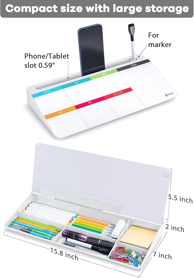 Varhomax Glass Weekly Dry Erase Desk White Board, Desktop to Do List Planner Whiteboard Calendar with Storage Caddy Memo for Home and Office, Colorful